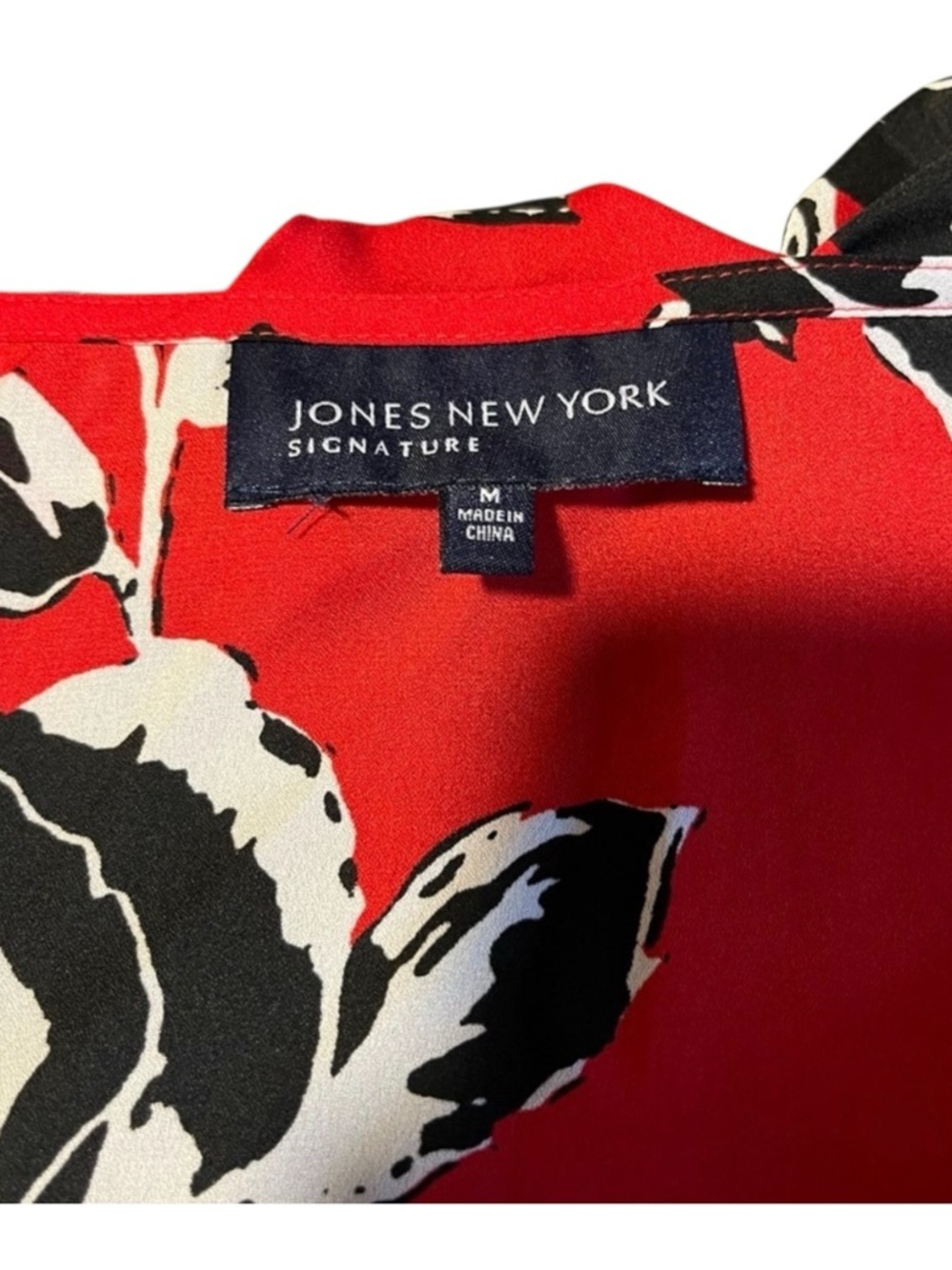 Red Floral Ruffle Blouse Tie Neck Flounce Sleeve Size M - Picture 5 of 5